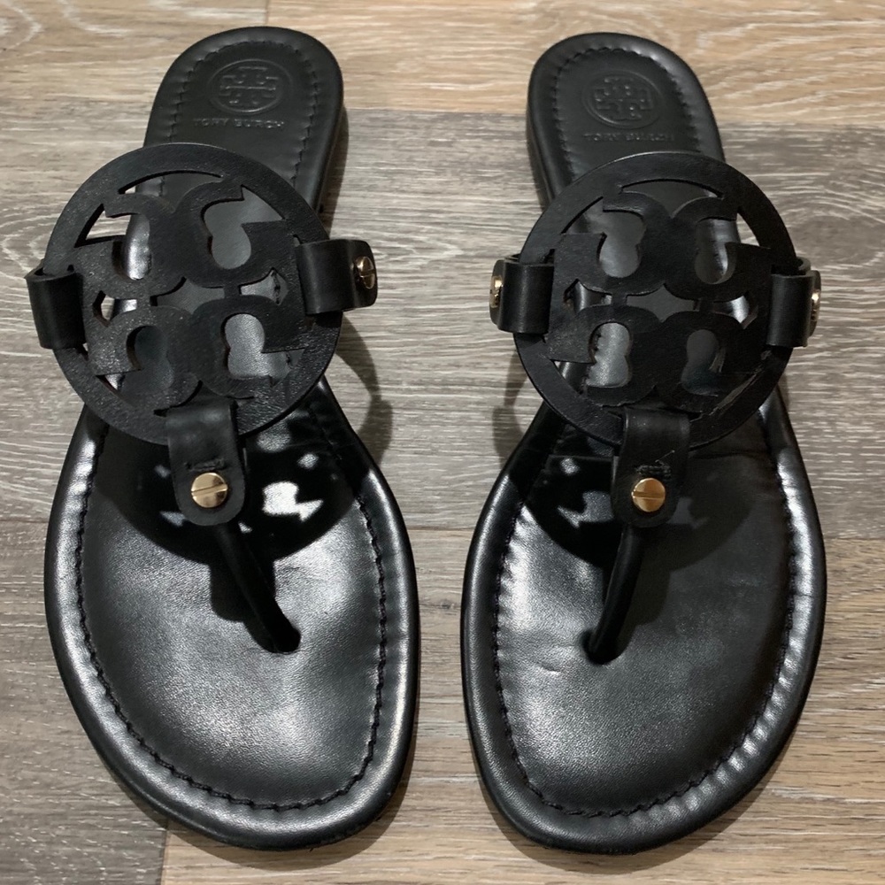 Tory Burch Black Leather ‘Miller’ Flip Flop Sz 8.5